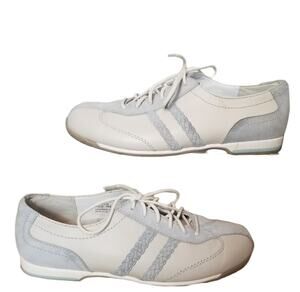 Talbots SZ 9 Womens Bowling Sneakers Leather Vintage Look Blue White Preppy